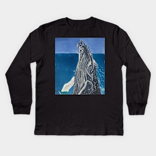 "Whale Watching" detail from a Multi-colour reduction linocut by Geoff Hargraves Kids Long Sleeve T-Shirt